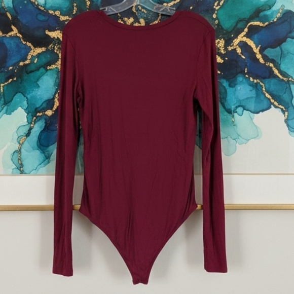 Fashion Nova Krystal Crew Neck Long Sleeve Bodysuit - Wine Size 1X (New) - Picture 10 of 10